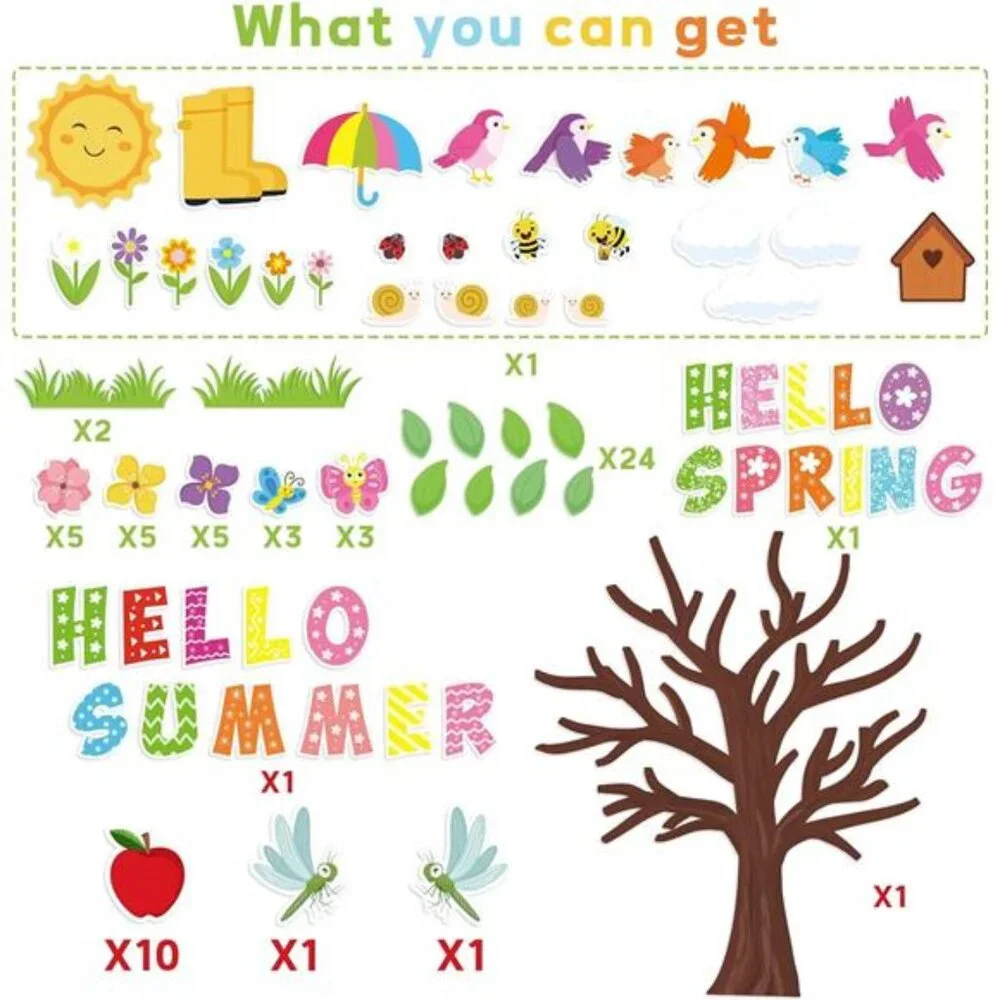 340Pcs Seasonal‎ Tree Bulletin Board Set - Spring, Summer, Fall, Winter Decor